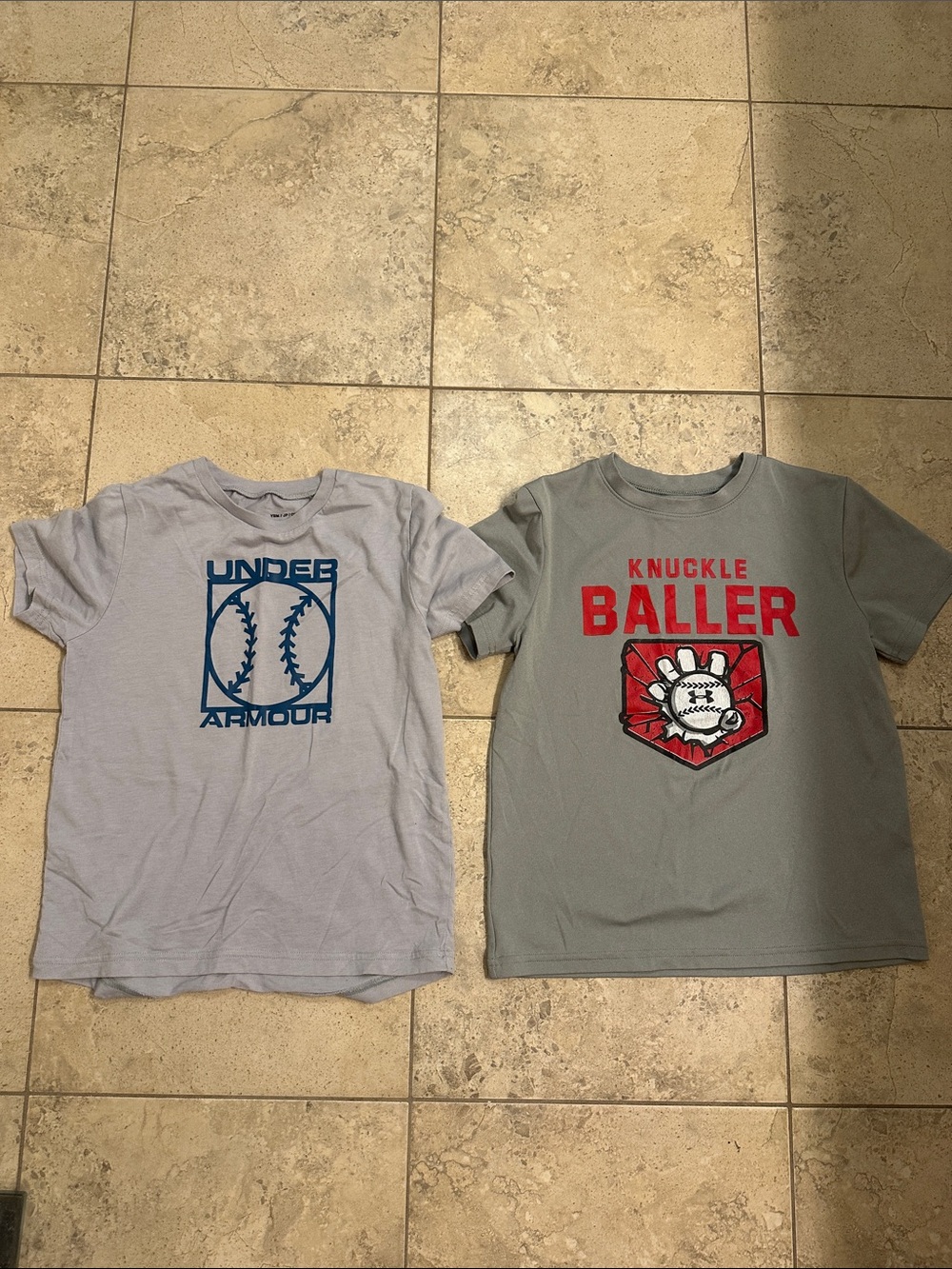 2 Under Armour Light Gray Tee & Gray 'Knuckle Baller' Tee - Boys